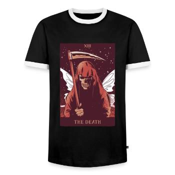 Fairycore Aesthetic The Death Fee Grim Reaper Tarot - Men's Ringer Shirt - black/white - Front - AI Model Female 172 light (172cm) & AI Model Male 178 light (178cm)