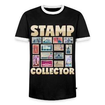 Collectionneur de timbres Franked Letters Post - T-shirt contrasté Homme - noir/blanc - Devant - AI Model Female 172 light (172cm) & AI Model Male 178 light (178cm)