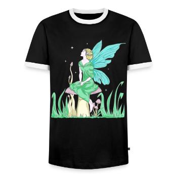 Fairycore Aesthetic Elf Fairy on a mushroom - Men's Ringer Shirt - black/white - Front - AI Model Female 172 light (172cm) & AI Model Male 178 light (178cm)