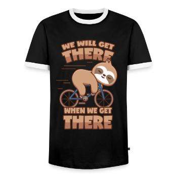 Sloth Bicycle Saying - Men's Ringer Shirt - black/white - Front - AI Model Female 172 light (172cm) & AI Model Male 178 light (178cm)