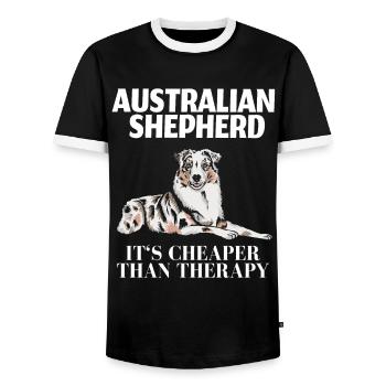 Australian Shepherd - Men's Ringer Shirt - black/white - Front - AI Model Female 172 light (172cm) & AI Model Male 178 light (178cm)