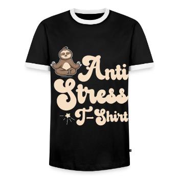 Anti-Stress T-Shirt mit Faultier - Männer Kontrast-T-Shirt - Schwarz/Weiß - Vorne - AI Model Female 172 light (172cm) & AI Model Male 178 light (178cm)