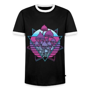 Champignons Vaporwave - T-shirt contrasté Homme - noir/blanc - Devant - AI Model Female 172 light (172cm) & AI Model Male 178 light (178cm)