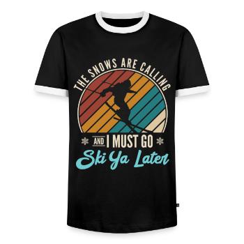 Ski Skiing Skier Skiing Cross-country skiing Biathlon - Men's Ringer Shirt - black/white - Front - AI Model Female 172 light (172cm) & AI Model Male 178 light (178cm)