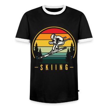 Ski Skiing Skier Skiing Cross-country skiing Biathlon - Men's Ringer Shirt - black/white - Front - AI Model Female 172 light (172cm) & AI Model Male 178 light (178cm)