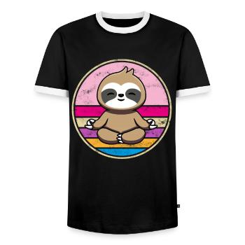 Sloth Namaste Meditation Yoga Chakra Pilates - Men's Ringer Shirt - black/white - Front - AI Model Female 172 light (172cm) & AI Model Male 178 light (178cm)