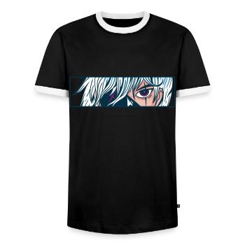 Anime Eyes Cartoon Comic Face Look - T-shirt contrasté Homme - noir/blanc - Devant - AI Model Female 172 light (172cm) & AI Model Male 178 light (178cm)