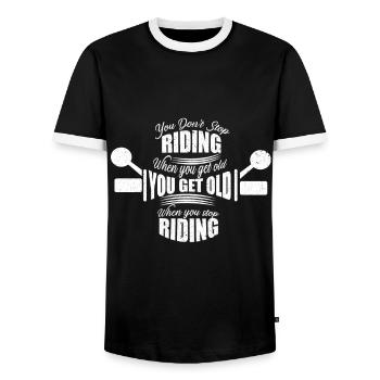 Moto Biker Motocycliste Bike Chopper - T-shirt contrasté Homme - noir/blanc - Devant - AI Model Female 172 light (172cm) & AI Model Male 178 light (178cm)
