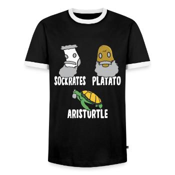 Philosophy of Socrates Plato Aristotle - Men's Ringer Shirt - black/white - Front - AI Model Female 172 light (172cm) & AI Model Male 178 light (178cm)