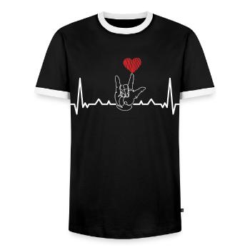 Sign Language Heartbeat Heart - Men's Ringer Shirt - black/white - Front - AI Model Female 172 light (172cm) & AI Model Male 178 light (178cm)