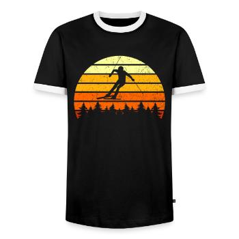 Ski Retro - Männer Kontrast-T-Shirt - Schwarz/Weiß - Vorne - AI Model Female 172 light (172cm) & AI Model Male 178 light (178cm)
