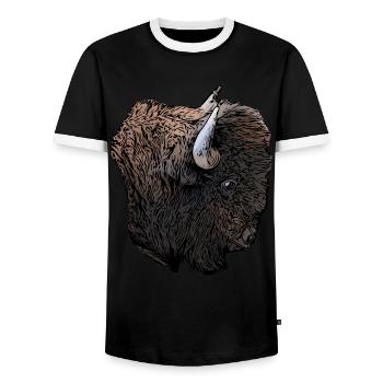 Amerikanischer Bison - Männer Kontrast-T-Shirt - Schwarz/Weiß - Vorne - AI Model Female 172 light (172cm) & AI Model Male 178 light (178cm)