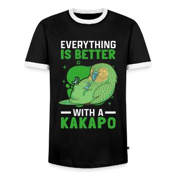 Better with Kakapo New Zealand flightless Kakapo - Men's Ringer Shirt - black/white - Front - AI Model Female 172 light (172cm) & AI Model Male 178 light (178cm)