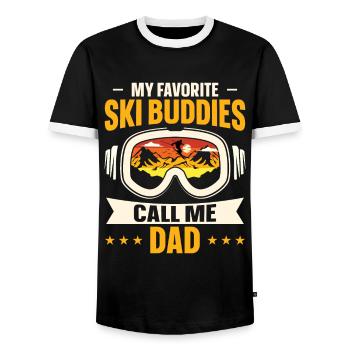 Ski Skiing Skier Skiing Cross-country skiing Biathlon - Men's Ringer Shirt - black/white - Front - AI Model Female 172 light (172cm) & AI Model Male 178 light (178cm)