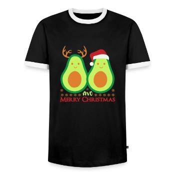 Christmas Avocado Vegan Gift - Men's Ringer Shirt - black/white - Front - AI Model Female 172 light (172cm) & AI Model Male 178 light (178cm)