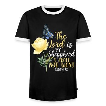 Christian Bible Verse Quote - Männer Kontrast-T-Shirt - Schwarz/Weiß - Vorne - AI Model Female 172 light (172cm) & AI Model Male 178 light (178cm)
