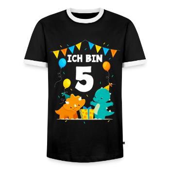 Dinosaurier 5. Geburtstag Jungs Ich Bin 5 Jahre - Männer Kontrast-T-Shirt - Schwarz/Weiß - Vorne - AI Model Female 172 light (172cm) & AI Model Male 178 light (178cm)