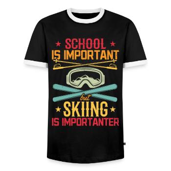 Skiers Schoolchildren Skiing Skiing Boys - Men's Ringer Shirt - black/white - Front - AI Model Female 172 light (172cm) & AI Model Male 178 light (178cm)