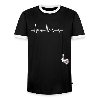 Bungee Jumping Heartbeat Unicorn Bungee Jumpers - Men's Ringer Shirt - black/white - Front - AI Model Female 172 light (172cm) & AI Model Male 178 light (178cm)
