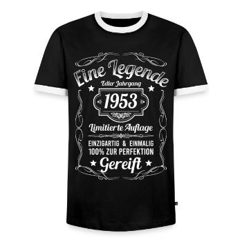 Geburtsjahr 1953 Vintage Geburtstag Legende 1953 - Männer Kontrast-T-Shirt - Schwarz/Weiß - Vorne - AI Model Female 172 light (172cm) & AI Model Male 178 light (178cm)