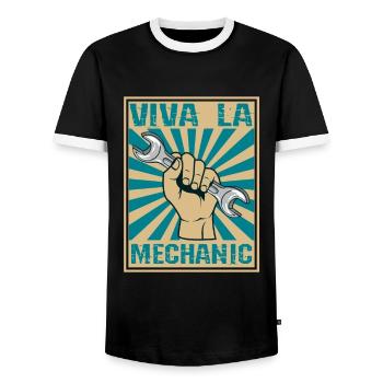 Viva La Mechanic Retro Holzschnittschlüssel - Männer Kontrast-T-Shirt - Schwarz/Weiß - Vorne - AI Model Female 172 light (172cm) & AI Model Male 178 light (178cm)