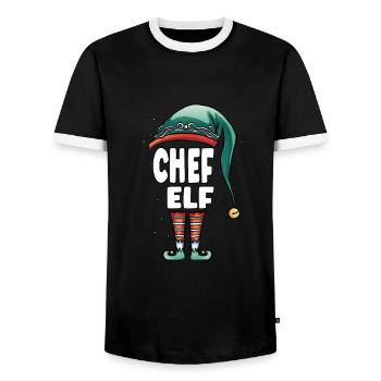 Chef Elf Partner Look Family Outfit - Men's Ringer Shirt - black/white - Front - AI Model Female 172 light (172cm) & AI Model Male 178 light (178cm)