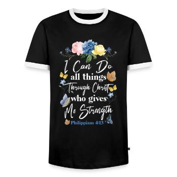 Christian Bible Verse Butterfly - Männer Kontrast-T-Shirt - Schwarz/Weiß - Vorne - AI Model Female 172 light (172cm) & AI Model Male 178 light (178cm)