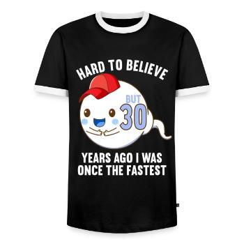 30 Jahre vor 30 Jahren schnellste 30. Geburtstag - Männer Kontrast-T-Shirt - Schwarz/Weiß - Vorne - AI Model Female 172 light (172cm) & AI Model Male 178 light (178cm)