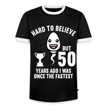 Il y a 50 ans 50 ans le plus rapide 50e anniversaire - T-shirt contrasté Homme - noir/blanc - Devant - AI Model Female 172 light (172cm) & AI Model Male 178 light (178cm)