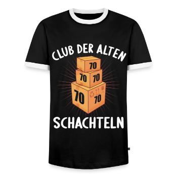 Club der alten Schachteln 70 Jahre 70. Geburtstag - Männer Kontrast-T-Shirt - Schwarz/Weiß - Vorne - AI Model Female 172 light (172cm) & AI Model Male 178 light (178cm)
