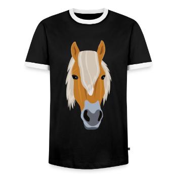 Haflinger Head Riding Pony Gift - Men's Ringer Shirt - black/white - Front - AI Model Female 172 light (172cm) & AI Model Male 178 light (178cm)