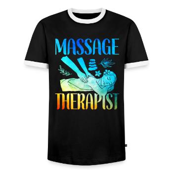 Licensed Massage Therapist Therapy - Men's Ringer Shirt - black/white - Front - AI Model Female 172 light (172cm) & AI Model Male 178 light (178cm)