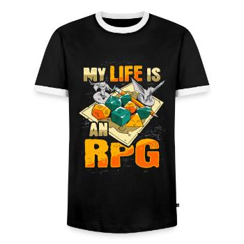 Ma vie est une chemise RPG pour RPG Gamer - T-shirt contrasté Homme - noir/blanc - Devant - AI Model Female 172 light (172cm) & AI Model Male 178 light (178cm)