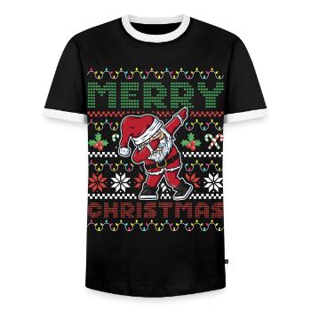 Joyeux Noël Dabbing Père Noël Pyjama - T-shirt contrasté Homme - noir/blanc - Devant - AI Model Female 172 light (172cm) & AI Model Male 178 light (178cm)