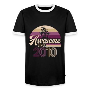 Vintage Awesome Since 2010 Birthday Retro - Men's Ringer Shirt - black/white - Front - AI Model Female 172 light (172cm) & AI Model Male 178 light (178cm)
