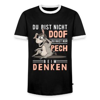 Pech beim Denken, Dummheit, Doof, dummer Esel - Männer Kontrast-T-Shirt - Schwarz/Weiß - Vorne - AI Model Female 172 light (172cm) & AI Model Male 178 light (178cm)