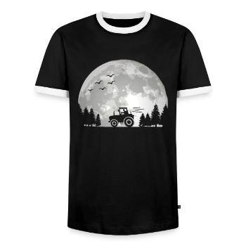 Tractor driver Tractor Tractor Farmer Moon - Men's Ringer Shirt - black/white - Front - AI Model Female 172 light (172cm) & AI Model Male 178 light (178cm)