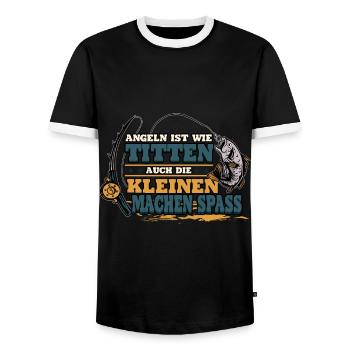 Angeln ist wie Titten auch die kleinen machen spaß - Männer Kontrast-T-Shirt - Schwarz/Weiß - Vorne - AI Model Female 172 light (172cm) & AI Model Male 178 light (178cm)