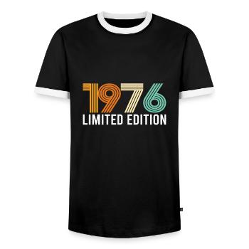 Vintage Limited Edition 1976 Birthday Birth Year - Men's Ringer Shirt - black/white - Front - AI Model Female 172 light (172cm) & AI Model Male 178 light (178cm)