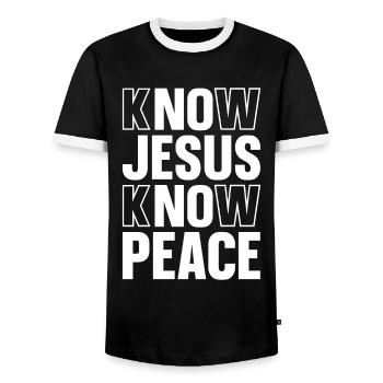 Christians Jesus God Religion Love Cross Gift - Men's Ringer Shirt - black/white - Front - AI Model Female 172 light (172cm) & AI Model Male 178 light (178cm)