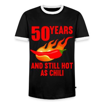50 years as spicy as chili 50th birthday - Men's Ringer Shirt - black/white - Front - AI Model Female 172 light (172cm) & AI Model Male 178 light (178cm)