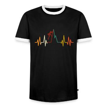 Boulder Climbing Mountaineering Rock Climbing Gift - Men's Ringer Shirt - black/white - Front - AI Model Female 172 light (172cm) & AI Model Male 178 light (178cm)