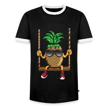 Swinging Pineapple Swing Beach Sun Wrestler - Men's Ringer Shirt - black/white - Front - AI Model Female 172 light (172cm) & AI Model Male 178 light (178cm)