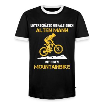 Mountainbike Alter Mann Spruch - Männer Kontrast-T-Shirt - Schwarz/Weiß - Vorne - AI Model Female 172 light (172cm) & AI Model Male 178 light (178cm)
