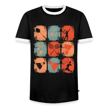 Badminton Rétro - T-shirt contrasté Homme - noir/blanc - Devant - AI Model Female 172 light (172cm) & AI Model Male 178 light (178cm)