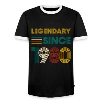 Vintage Legendary since 1980 birthday - Men's Ringer Shirt - black/white - Front - AI Model Female 172 light (172cm) & AI Model Male 178 light (178cm)
