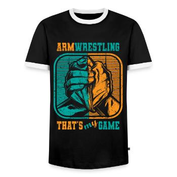 Armwrestling c’est mon jeu De Lutte d’Arts Martiaux - T-shirt contrasté Homme - noir/blanc - Devant - AI Model Female 172 light (172cm) & AI Model Male 178 light (178cm)