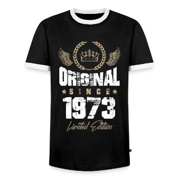 Édition limitée 1973 - T-shirt contrasté Homme - noir/blanc - Devant - AI Model Female 172 light (172cm) & AI Model Male 178 light (178cm)