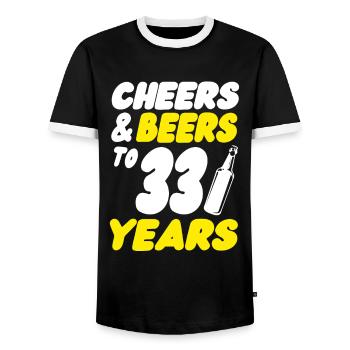 33 birthday - Men's Ringer Shirt - black/white - Front - AI Model Female 172 light (172cm) & AI Model Male 178 light (178cm)