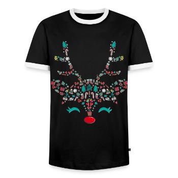 Reindeer Red Nose Christmas Head Symbols X-mas - Men's Ringer Shirt - black/white - Front - AI Model Female 172 light (172cm) & AI Model Male 178 light (178cm)